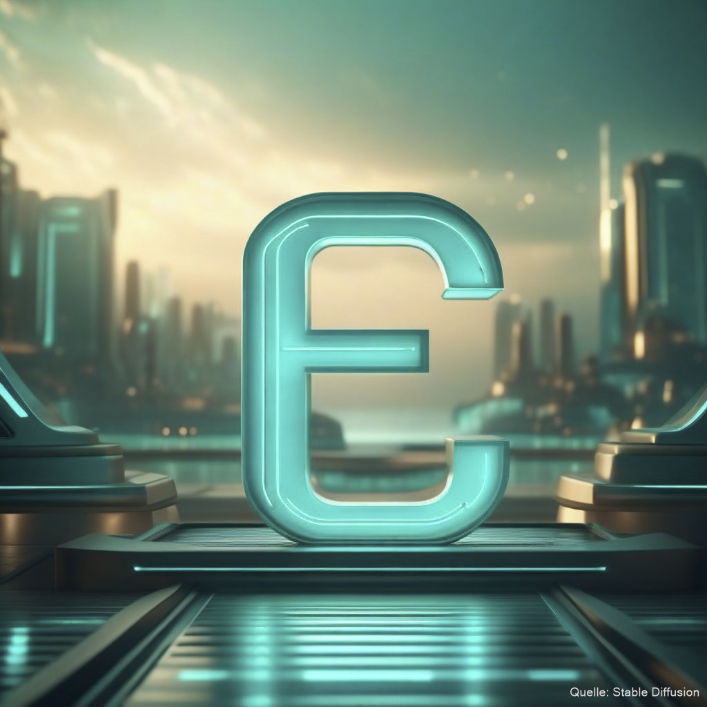 Letter "E" in style of an futuristic game interface, color scheme: Light Sea turquoise
