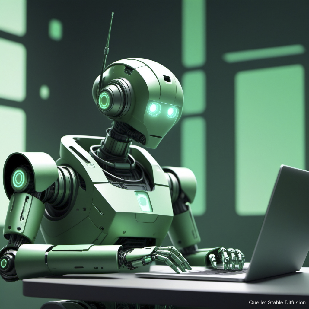 Roboter sitze am Laptop