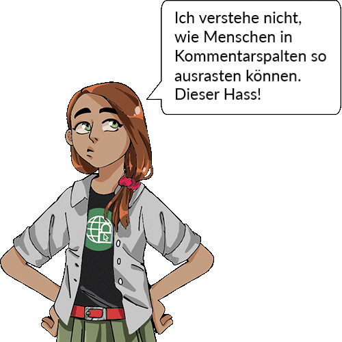 Comicfigur die sagt: "Ich verstehe nicht, wie Menschen in Kommentarspalten so ausrasten können. Dieser Hass!"