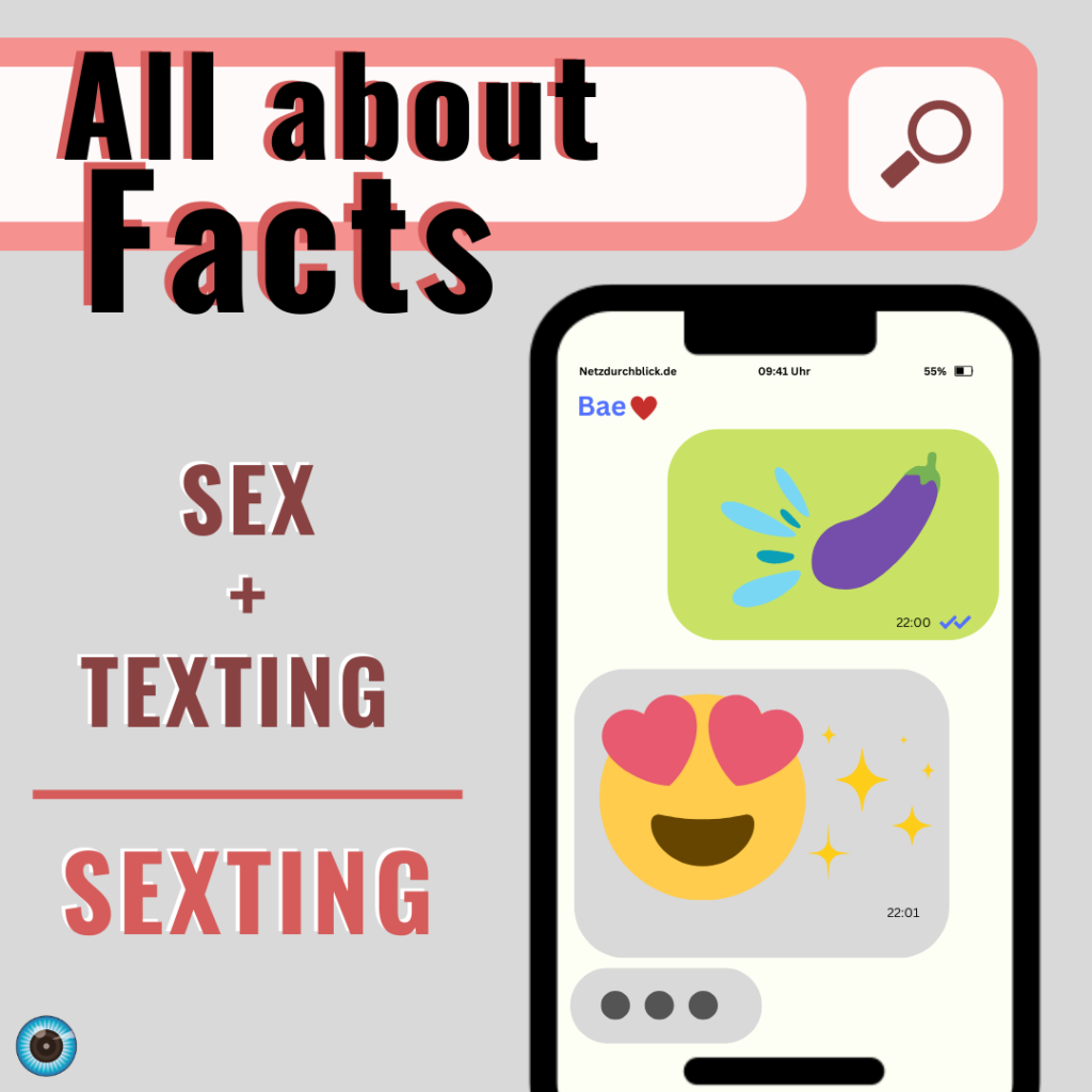 Der erste Post war in der Rubrik „All about facts“. Dort steht, dass sich Sex und Texting zu Sexting zusammensetzt. Neben dem Text wir auf einem Handy geschrieben. Eine Person schickt Bae eine Auberginen Emoji. Bae reagiert darauf mit einem Herz-Emoji.