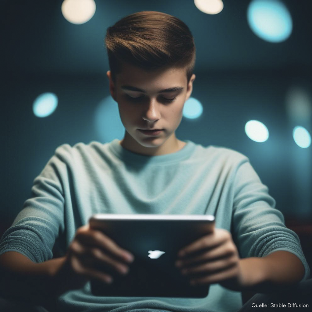 Ein Teenager hält ein iPad in den Händen