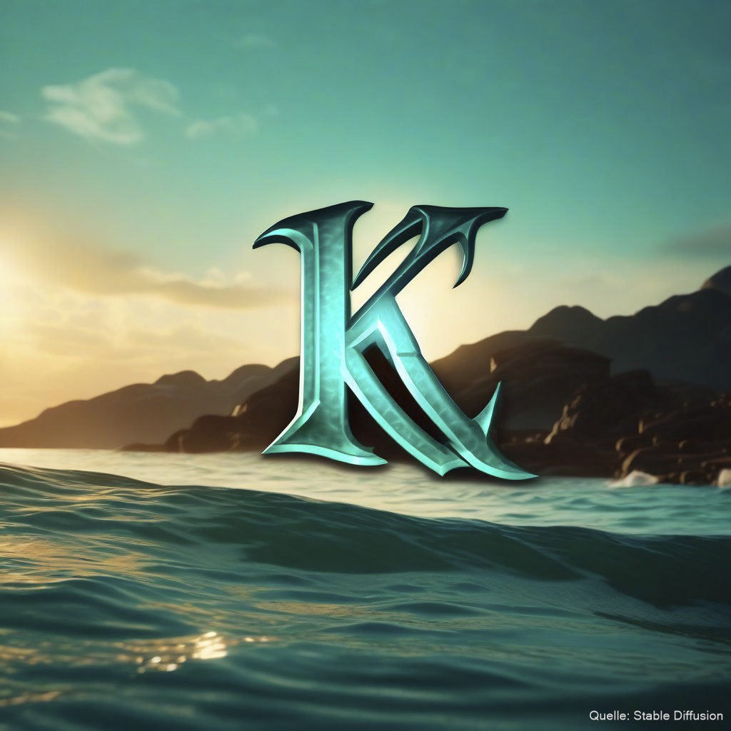 The letter "K" in a world of warcraft logo style, color scheme: Light Sea turquoise