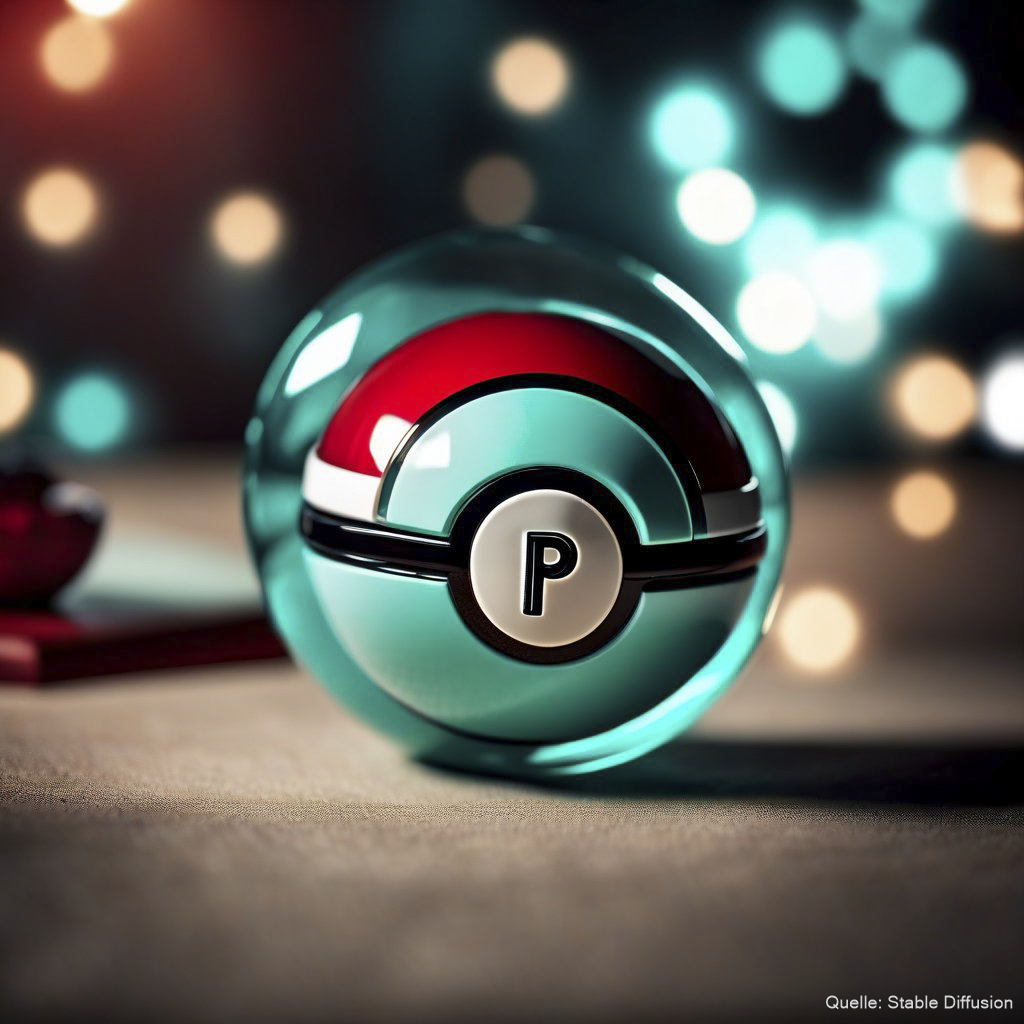 A Pokeball with the letter "P" written on, color scheme: Light Sea turquoise