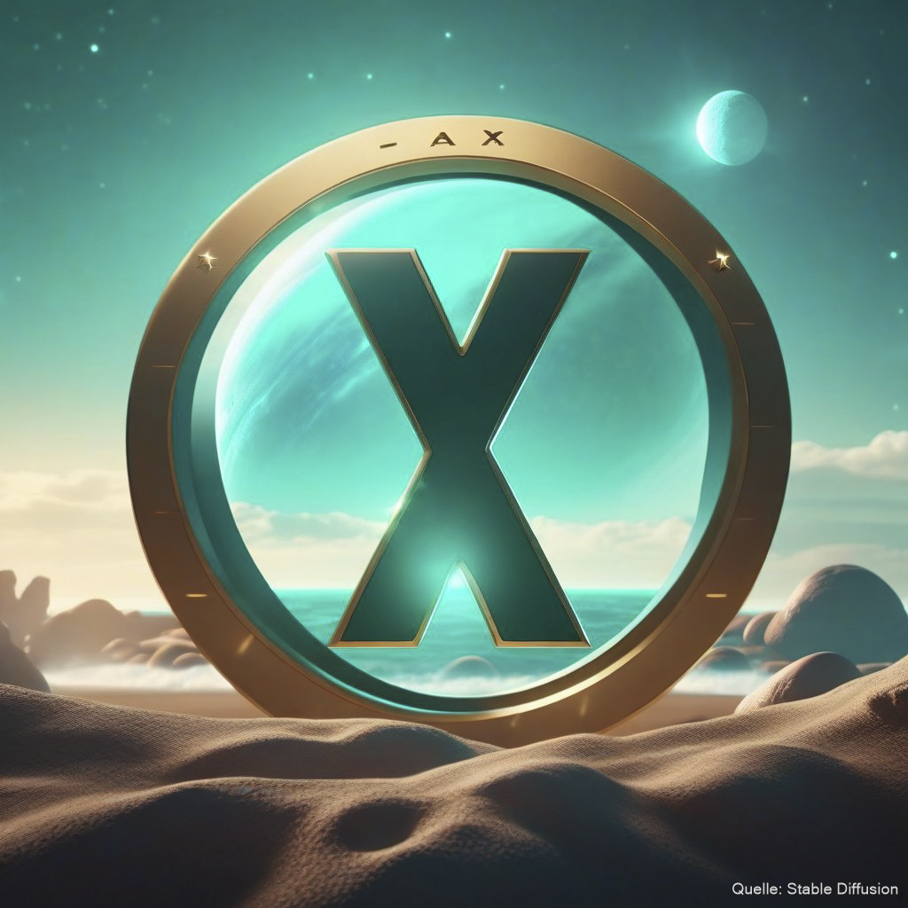 Letter "X" as if it was the XCOM logo, background: planet with a view of the solar system, color scheme: light sea turquoise