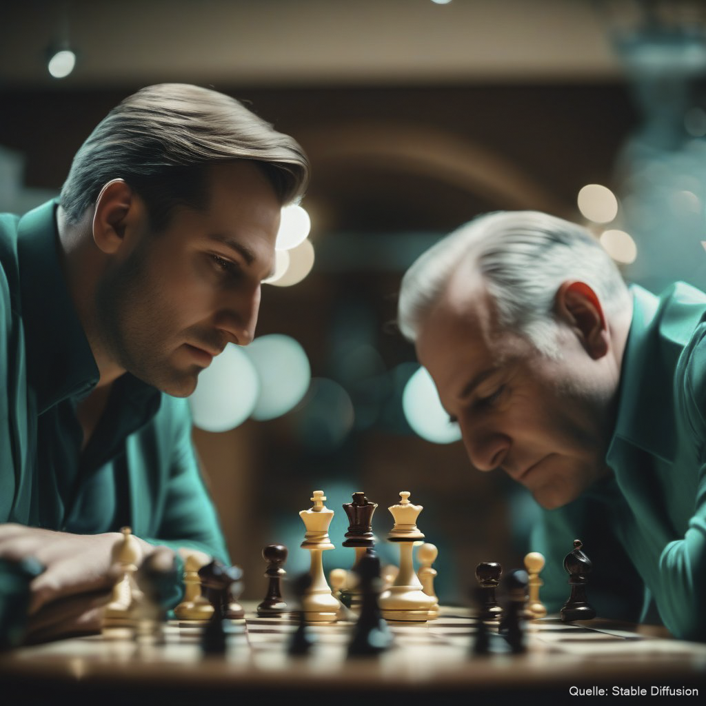 Zwei ältere Männer spielen Schach.